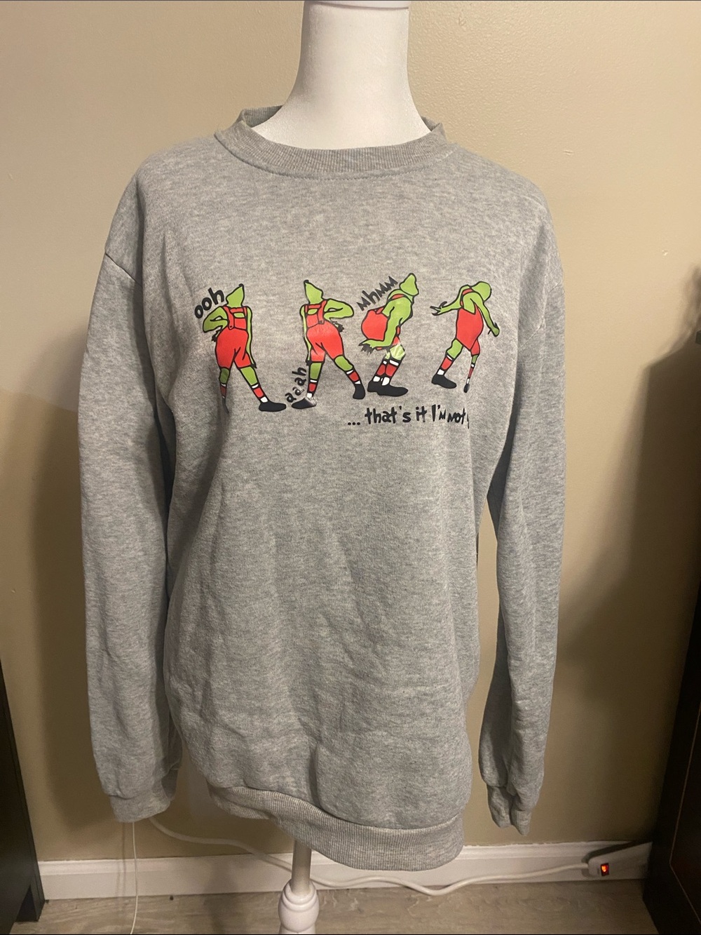 Women’s Gray Crewneck Sweatshirt with Red & Green GRINCH Graphic
